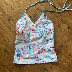 Athleta Girl watercolor halter tie 8-10 swim tankini top